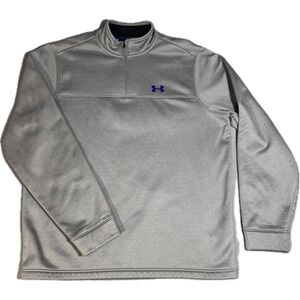 Under Armour Storm Gray Quarter Zip Fleece Pullover Mens XL Loose Fit Blue Logo